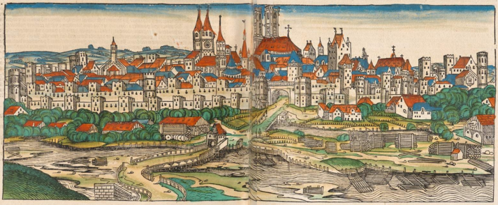 Stadtbild von München, aus der Schedelschen Weltchronik 1493