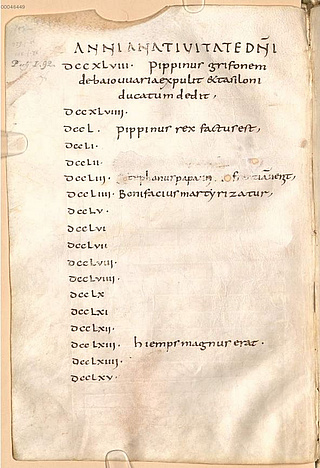 Karolingische Annalen aus St. Emmeram in Regensburg (München, Bayerische Staatsbibliothek, Clm 14456, fol. 80v